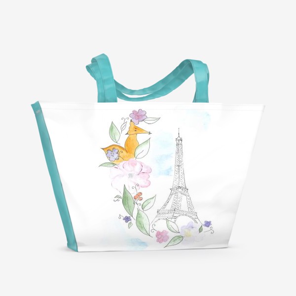 Пляжная сумка «Лис и Эйфелева башня»