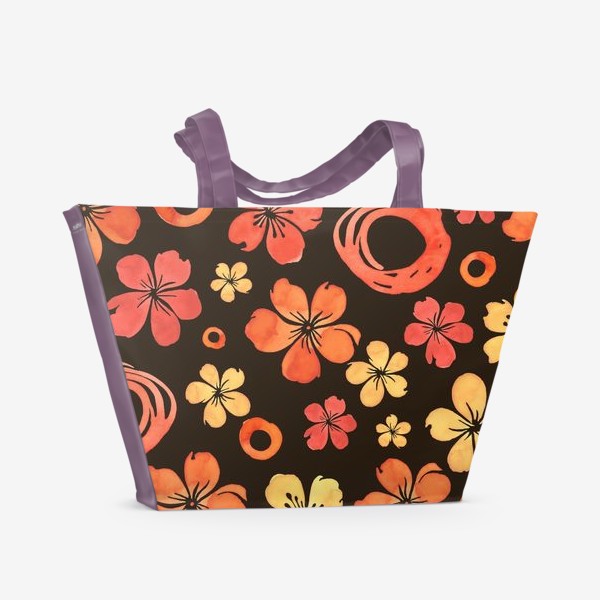Пляжная сумка «Акварельные цветы и дудлы»
