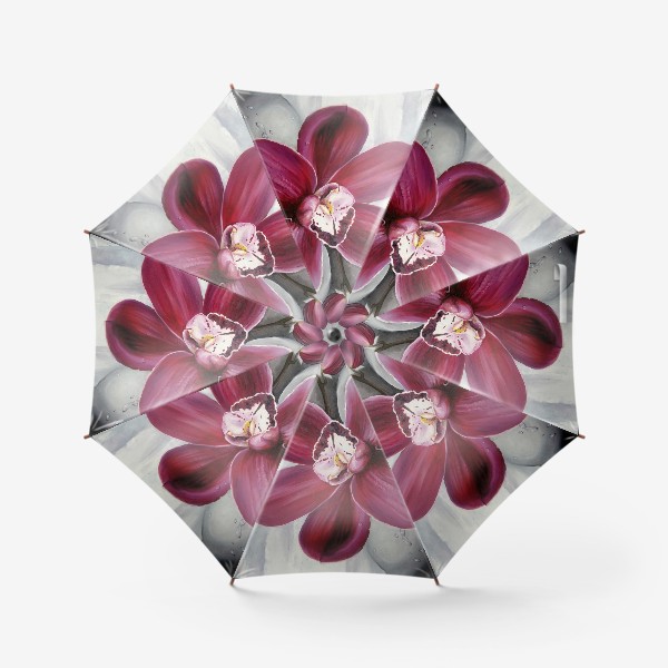 Зонт «Цветок красной орхидеи. Живопись. Цветок с капельками росы»
