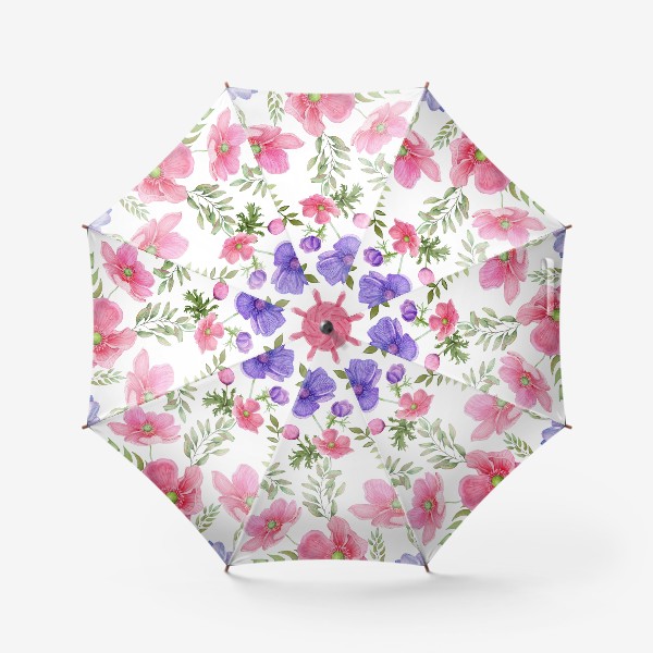 Зонт «Акварель. Бесшовный рисунок Луговые цветы. Лютики розовые и фиолетовые.»
