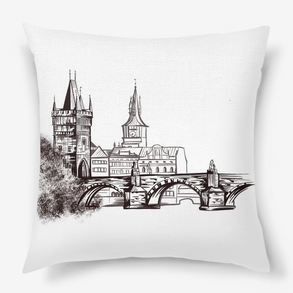 Подушка «Карлов Мост. Прага. Чехия.  Графика»