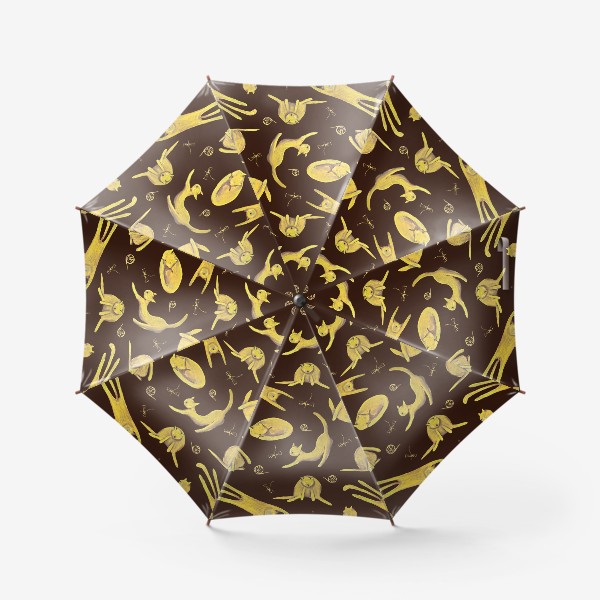 Зонт «Желтые котики на коричневом фоне Паттерн Узор с котами для детей»