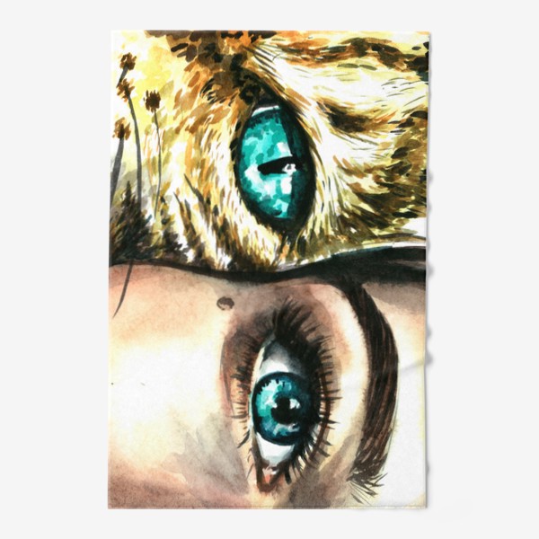 Полотенце «голубые глаза, девушка и кошка»