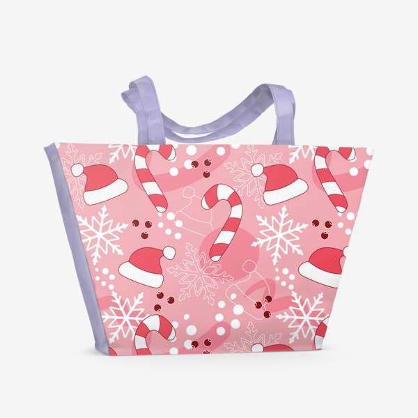 Пляжная сумка «Новогодний узор розово-красный»