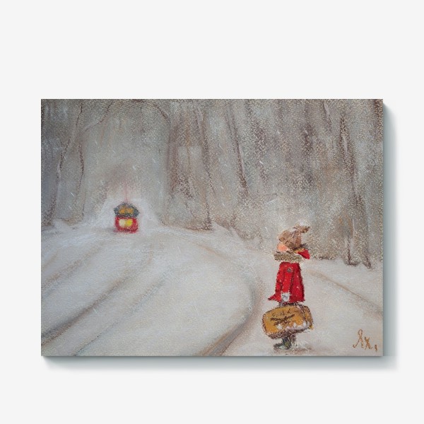 Холст «Зимний пейзаж Ребенок и Рождественское чудо Пастель»
