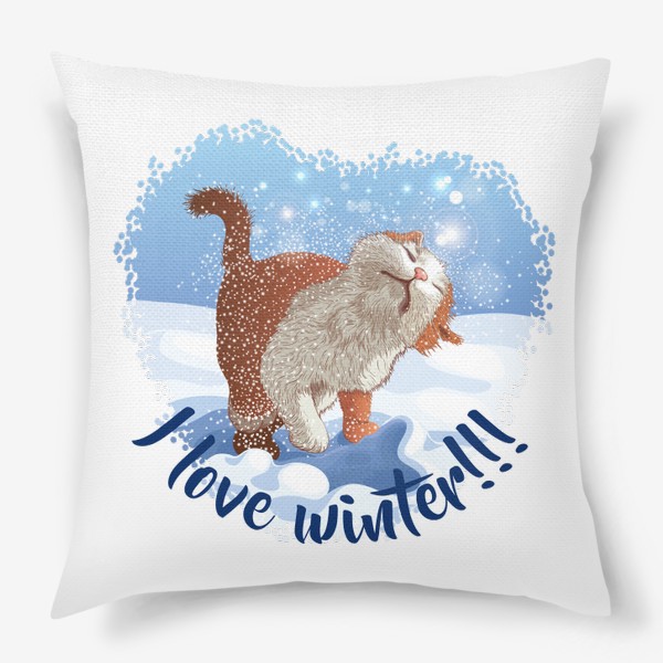 Подушка «Я люблю зиму! Кот в снегу»