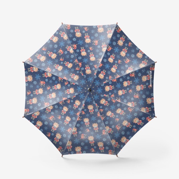 Зонт «Зимние бычки на синем»