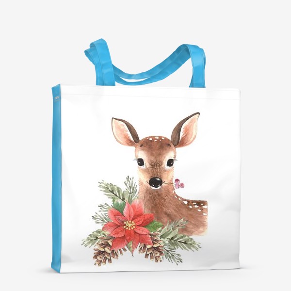 Сумка-шоппер «акварельная иллюстрация милого оленя с рождественским букетом»