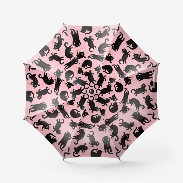 Зонт «Игривый чёрный котенок на розовом фоне»