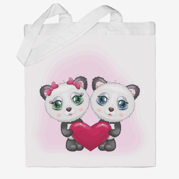 Сумка хб «Влюбленные панды с сердечком, 14 февраля»